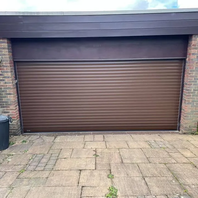 brown double garage door